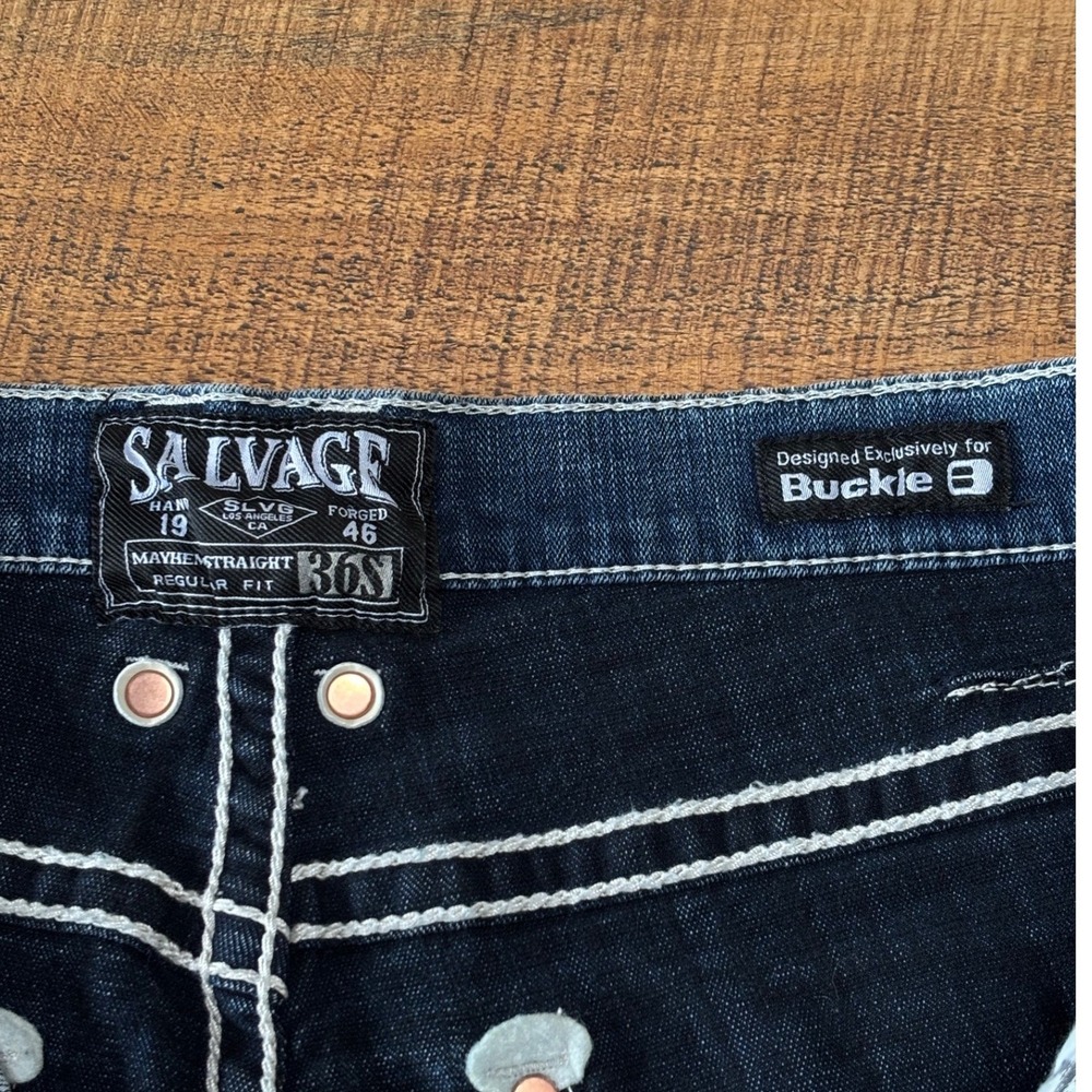 Salvage Mens Mayhem Straight Regular Fit Blue Denim Jeans Size 36 Short - Picture 4 of 11